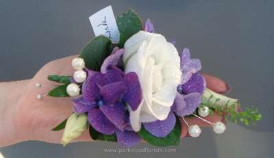 Purple & White corsage