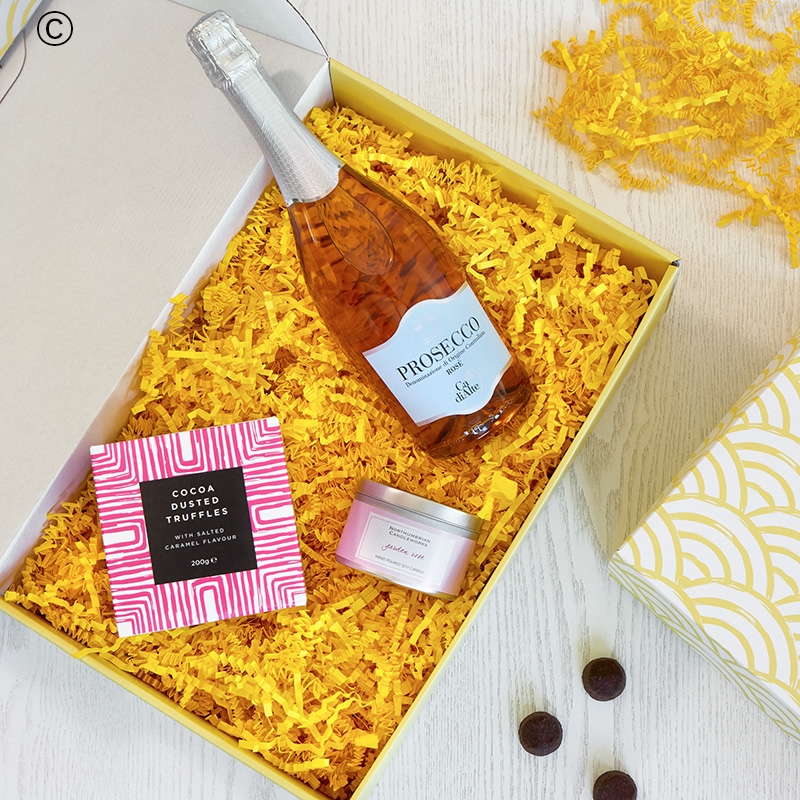 Prosecco Rose, Salted Caramel Flavour Truffles and Candle Gift Set