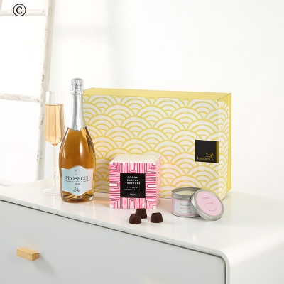 Prosecco Rose, Salted Caramel Flavour Truffles and Candle Gift Set