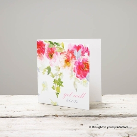 Get Well Soon Watercolour Flowers Greetings Card